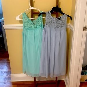 Slip Style Dress with Lace neckline (aqua and blue)
